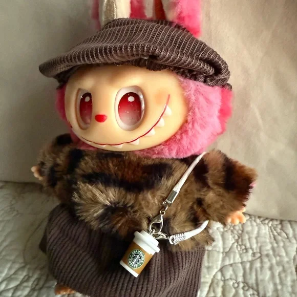 Labubu Leopard Print Sweater, Skirt w/ Hat Outfit + “Starbucks” Cup - Picture 6 of 8